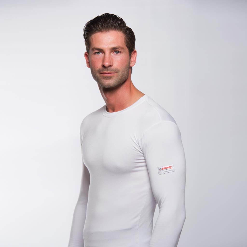 Mens Long Sleeve Thermal Base Layer in White Eskeez Eskeez Thermals